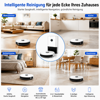 Robot aspirateur et laveur avec station, puissance d'aspiration 2000Pa, navigation laser LDS, aspirateur robot 3-en-1 avec station de vidange 3L, CE