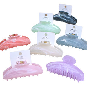 Nueva tendencia grande 11cm pinza para el cabello decorativa mármol Moire Shark Clip con medio círculo media luna acetato y Material plástico - Product Image 1