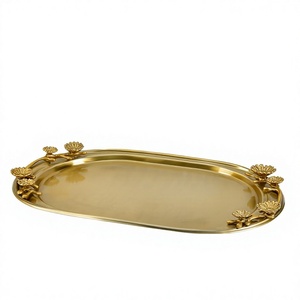 Oval Shape Luxury Food <b>Serving</b> <b>Tray</b> With Floral Leaf Handles Latest Design For Tableware Accessories Wedding Decoration <b>Trays</b> - Product Image 1