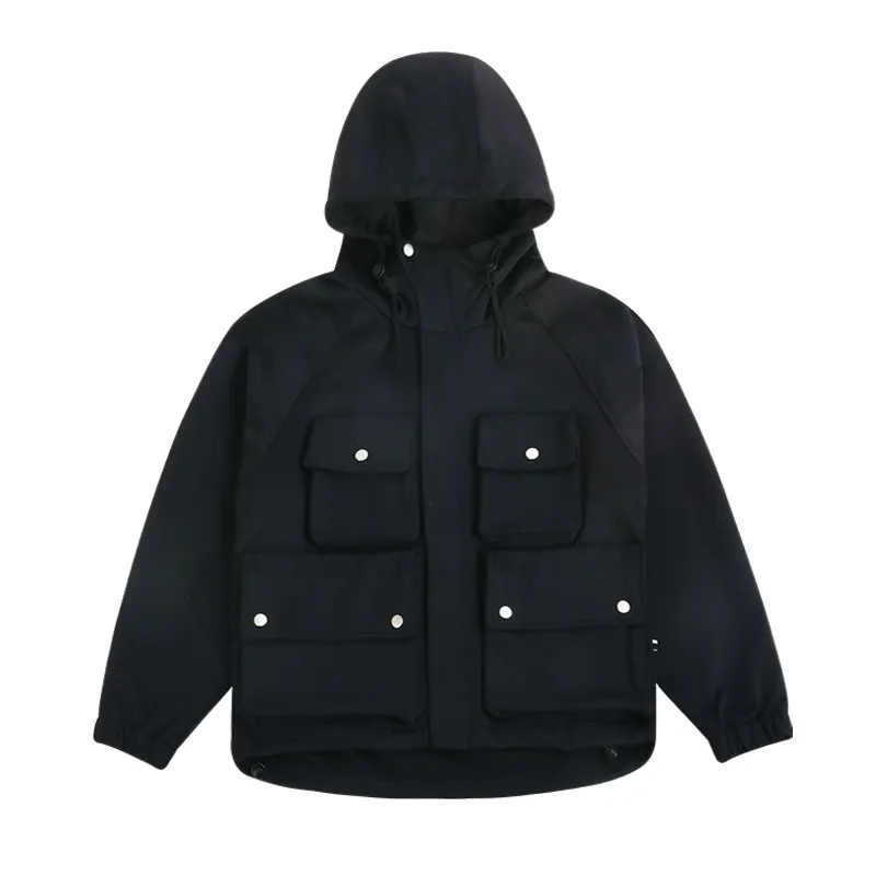 wholesale Outdoor Casual Multiple pockets Spring Jacket long sleeve Men's zipper Black Hooded jacket for men