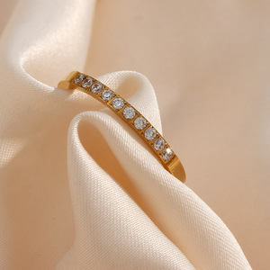 Minimal Thin Band Crystal <b>Plain</b> Stainless Steel <b>Ring</b> Set Premium Light Luxury Stackable Decorative Finger <b>Ring</b> For Women - Product Image 3