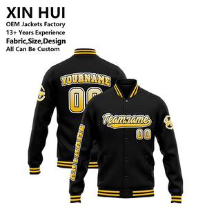 Veste de baseball unisexe noire et jaune avec broderie de logo personnalisé, style varsity, streetwear, patch en chenille, veste bomber, vêtements d'équipe - Product Image 1