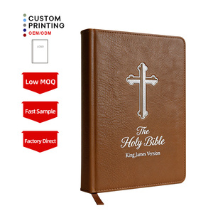 Biblia de Estudio Personalizada con Letra Grande en Inglés, Directo de Fábrica, con Cubierta de Cuero Genuino y Cruz en Lámina Plateada, Impresa en Offset - Product Image 1