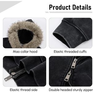 Keepsowing Men's Zip Up Hoodie Fleece <b>Box</b> Fit Fur Collar Streetwear Sweatshirt - Product Image 6