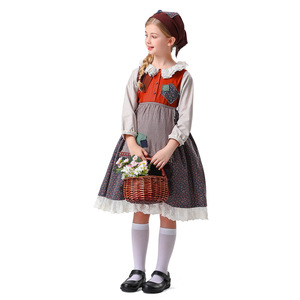 Vestido de sirvienta pastoral para el Día del Niño, falda de encaje con cuello festoneado para niñas, disfraz de niña de las flores - Product Image 3