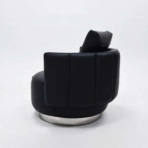 Fauteuil chaise longue en cuir avec accoudoir pivotant pour salon de villa, fauteuil d'attente individuel rond pour visiteurs, design minimaliste - Product Image 2