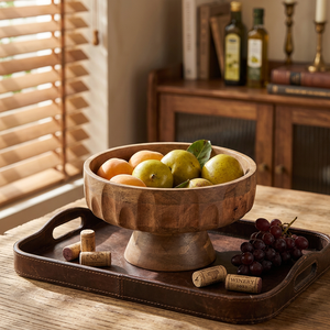 Eco-Friendly Natural Acacia Wood Handcrafted Customized Classic Design Footed Salad Serving Bowl FAIZA CRAFT FC-4947 Lightweight - Product Image 1