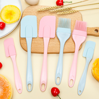 Ensemble d'ustensiles de cuisine en silicone rose écologiques sans BPA, 3 pièces, avec manche en plastique, spatule et brosse de pâtisserie
