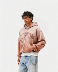 Sudadera con capucha para mujer personalizada, bordada, de algodón desgastado, con logo, con cremallera, estampada, con lavado ácido y pedrería, de peso pesado, al por mayor, de fabricante - Product Image 3