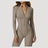 Combinaison de sport/yoga pour femme, écologique, extensible dans quatre directions, légère, avec fermeture éclair sur le devant, coupe ajustée, en spandex/nylon