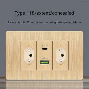 Prise murale USB en PC doré brossé, norme brésilienne, panneau de prise électrique, type 118, prise murale 6 broches - Product Image 4