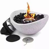 Brasero de table en béton et granit, bol en forme de goutte d'eau, brûleur à éthanol, pierres de rivière, tapis d'extinction, brasero intérieur/extérieur