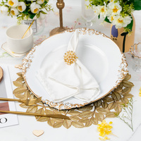 Ensemble de décoration de table de mariage, serviettes de table pour mariage, napperons ronds à feuilles d'or, set de napperons de table essuyables, anneaux de serviette perlés