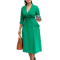 Nouveau à la mode automne bouton carrière élégant trois quarts col rabattu bureau d'affaires dame robe formelle pour les femmes