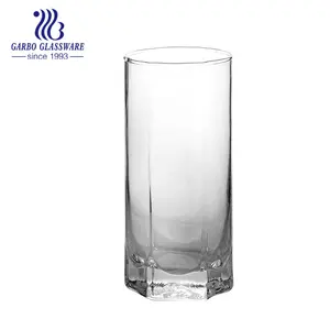 批发高品质玻璃器皿机吹厚底方形玻璃器皿水果汁高球玻璃