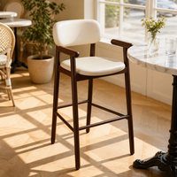 Tabouret de bar avec pieds en bois massif, assise en cuir et accoudoirs, chaise de bar pour îlot de cuisine, siège de comptoir