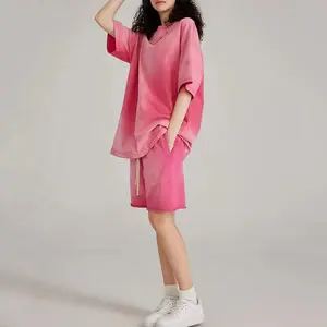 Người Đàn Ông Của Tùy Chỉnh Cổ Điển Rửa Rửa Axit Cotton 320gsm Thêu Quá Khổ Quần Short Tracksuit Unisex Bộ