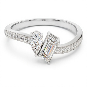 Romantic 18K 14K Gold Plated Pear Cut and <b>Emerald</b> Cut Lab Grown Diamonds Engagement <b>Ring</b> with Round Diamond <b>Band</b> <b>Ring</b> For Women - Product Image 2