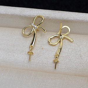 Aretes de Plata S925 con Lazo, Personalizados, 5-8 Pares, Perlas, Soporte Vacío para DIY, Accesorios de Moda, Aretes Colgantes 4144 - Product Image 3