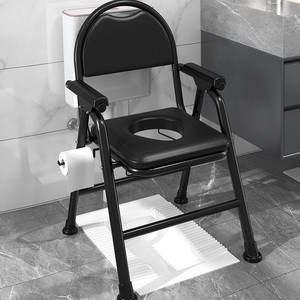 Portable Toilet Chair Foldable Black Carbon Steel For <b>Elderly</b> Pregnant Home Use - Product Image 3