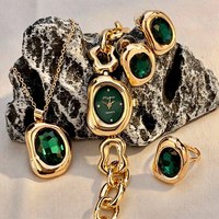 Ensemble de bijoux montre à quartz pour femme, luxe discret, avec boîtier en galets fluides, collier, bague et boucles d'oreilles en cristal facetté