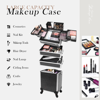 Valise de maquillage à roulettes, grande capacité, 4 en 1, valise de voyage pour le maquillage