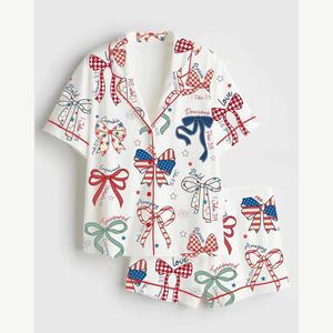 Conjunto de Pijama Estampado Patriótico del Día de la Independencia de Estados Unidos, Estilo Coquette, para el 4 de Julio - Product Image 1