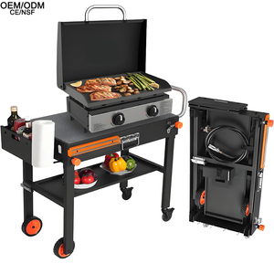 Table de chariot de <span class=keywords><strong>barbecue</strong></span> extérieure en fer pliable portable <span class=keywords><strong>personnalisé</strong></span> avec résistance à la chaleur pour accessoires de <span class=keywords><strong>barbecue</strong></span> d'arrière-cour en plein air - Product Image 2