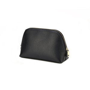 ZENOS Minimalist Genuine Leather Cosmetic <b>Bag</b> Medium Size Zipper Closure Portable Makeup Case <b>Black</b> - Product Image 2