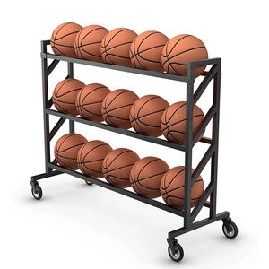 Venta al por mayor de metal de pie de alta resistencia estante de almacenamiento de baloncesto de metal pelota de fútbol soporte de exhibición estante de baloncesto con ruedas - Product Image 2