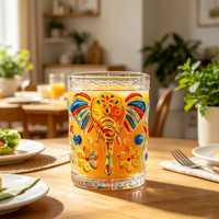 Verre à bière et à liqueur en verre épais, motif éléphant peint, design élégant, pour whisky, eau et autres boissons domestiques