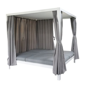 Chaise <span class=keywords><strong>de</strong></span> salon double en aluminium pour patio, lit <span class=keywords><strong>de</strong></span> jour à baldaquin rétractable, coussin gris, rideau d'extérieur beige pour jardin - Product Image 3