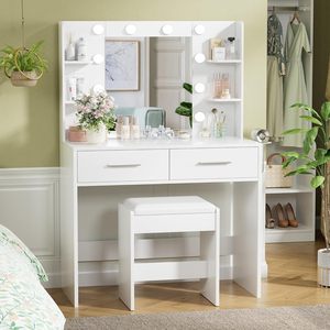 Coiffeuse moderne et simple sur mesure pour <span class=keywords><strong>chambre</strong></span> à coucher, en bois, avec miroir à éclairage LED, idéale pour petits espaces, meuble de rangement - Product Image 1