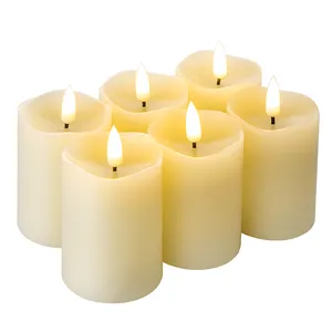 Set of 6 real flame D5XH7CM ivory paraffin wax battery operated led floating candles with timer