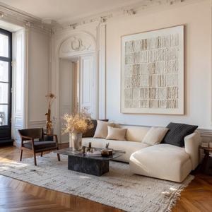 Arte Mural 3D Texturizado, Pintura al Óleo Wabi-Sabi Pintada a Mano por un Artesano, Arte Mural en Lienzo para Decoración Serena de Hoteles y Hogares Minimalistas - Product Image 3