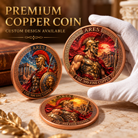 Pièces de monnaie rondes en cuivre pur 99,9 % de 1 oz, série Mythologie Grecque Antique, Ares, double face, en relief 3D, artisanat métallique coloré
