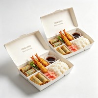 Boîte à bento jetable de haute qualité pour sushis, forme rectangulaire, boîte à sushis en papier plié, emballage pour sushis à l'encre de soja