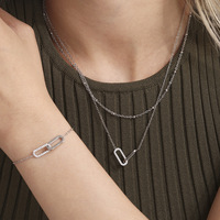 Ensemble de bijoux fins Collier rectangulaire imbriqué Bracelet en acier inoxydable Bracelet en zircon cubique connecté en or 18 carats pour femme