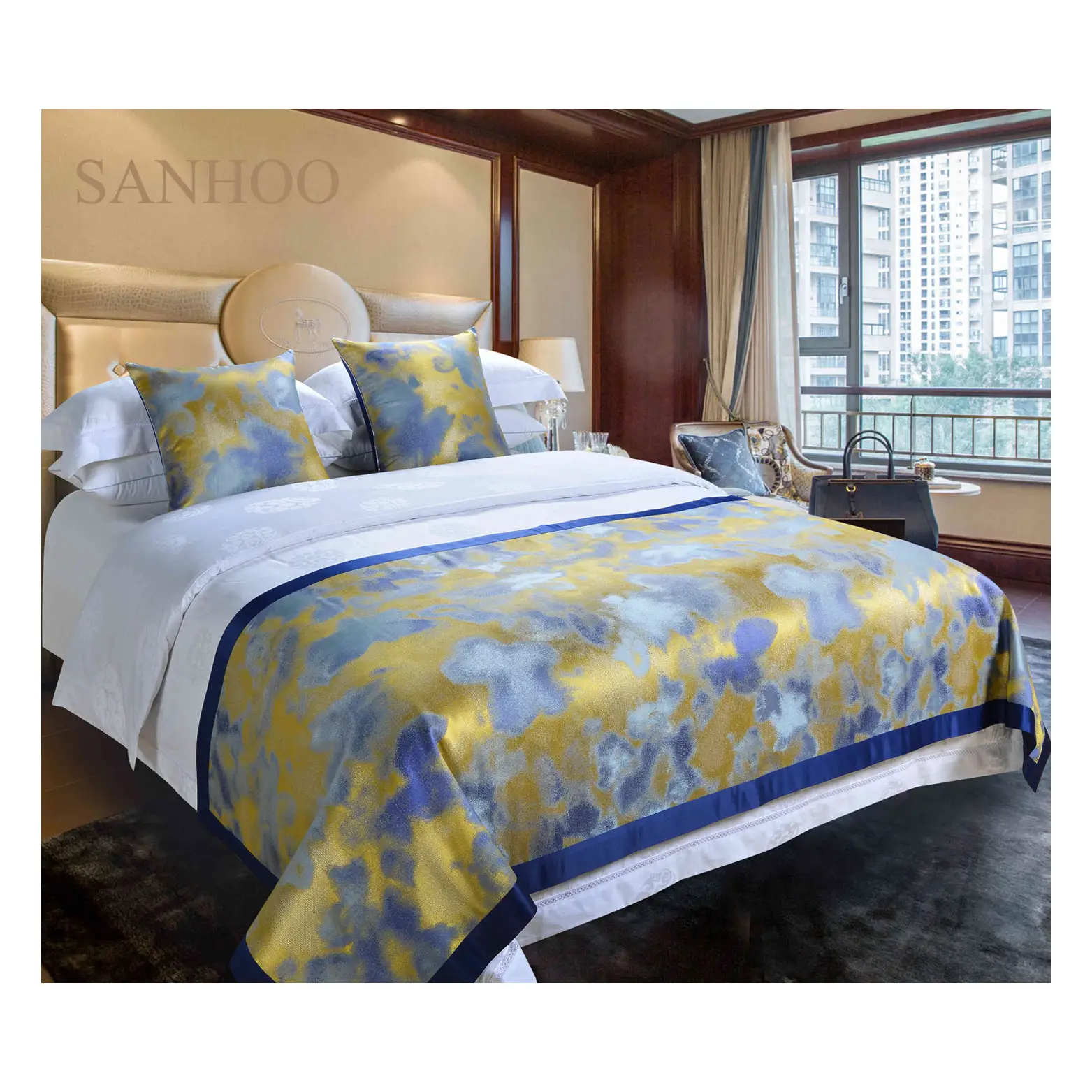 SANHOO格安ベッドシーツ卸売6個寝具セット200スレッドカウントホテル中古ベッドシーツ