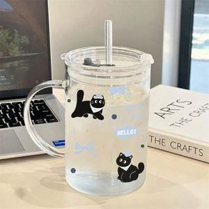 Clear High Borosilicate Glass Large Capacity Reusable Portable Travel Milk Drinking Mug Coffee <b>Cup</b> Lid Straw Customized Color - Product Image 1