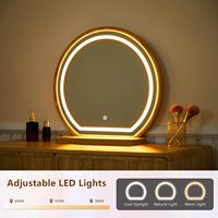 Coiffeuse en bois festonné avec miroir LED rond et tiroirs de rangement, ensemble de coiffeuse avec tabouret pour la vente en gros