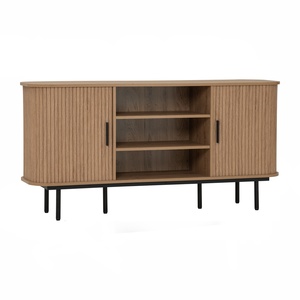 Rugged <b>Oak</b> Colour MALMO 1.5M Sideboard Industrial Metal <b>Frame</b> Buffet Cabinet for Modern Living Room Storage and Office Credenza - Product Image 1