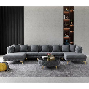 Simple Gray Fabric Modern <strong>Living</strong> Room Sofa Set <strong>U</strong> Shaped Combination Home Furniture Sectional Couch Modular Luxury Velvet Sofa - Product Image 3