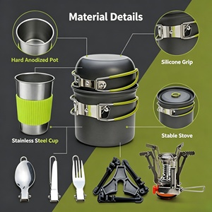 <span class=keywords><strong>Set</strong></span> da Cucina Portatile per Campeggio, Fornello a Gas Pieghevole con Pentola, Kit per Picnic e Cucina all'Aperto per 1-2 Persone - Product Image 3