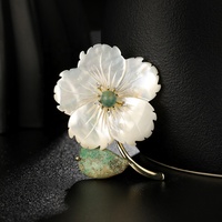 XILIANGFEIZI Soldes Exceptionnelles Broche Fleur en Cuivre Vintage de Haute Qualité avec Coquillage et Pierre Impériale pour Femme, Épingle à Châle