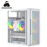 AntarcChill White Mid Tower ATX Gaming Computer Case Mesh Front Panel USB3.0 High Airflow Cooling Chassis Side Panel Window