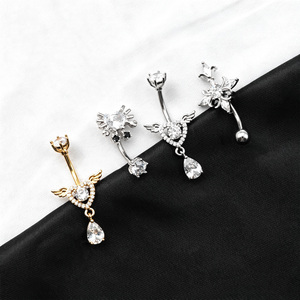 <span class=keywords><strong>Piercing</strong></span> de <span class=keywords><strong>nombril</strong></span> en acier inoxydable avec pampilles en forme d'ailes d'<span class=keywords><strong>ange</strong></span> et clochette, zircon, vente chaude - Product Image 5