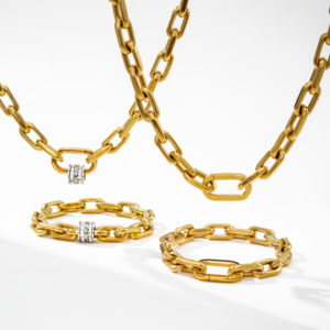 YF5136 Nouveau Design Parure de Bijoux en Acier Inoxydable Étanche Plaqué Or 18 Carats, Bracelet et Collier Épais à Fermoir Ressort - Product Image 1