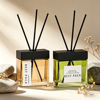 Flacon diffuseur de parfum de luxe carré/cylindrique 120 ml en verre transparent avec couvercle noir et impression sérigraphiée
