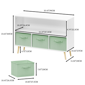 White Green 3 Drawer Kids Toy Storage Organizer with Fabric Bins, Wooden <strong>Bookcase</strong> for <strong>Children</strong> <strong>s</strong> Room - Product Image 2
